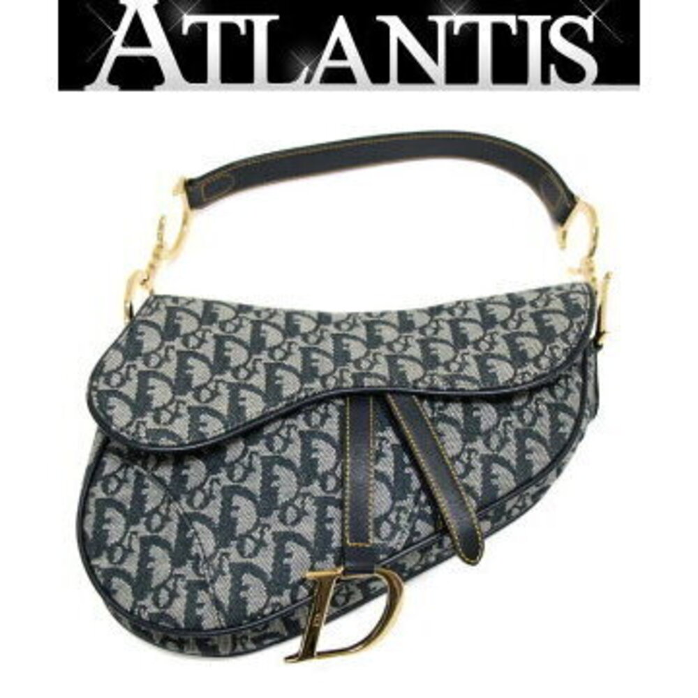 Christian Dior Trotter Saddle Bag Hobo Shoulder Oblique Jacquard Navy Blue GG